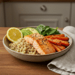 7 Day anti-inflammatory quinoa bowl served for dinner