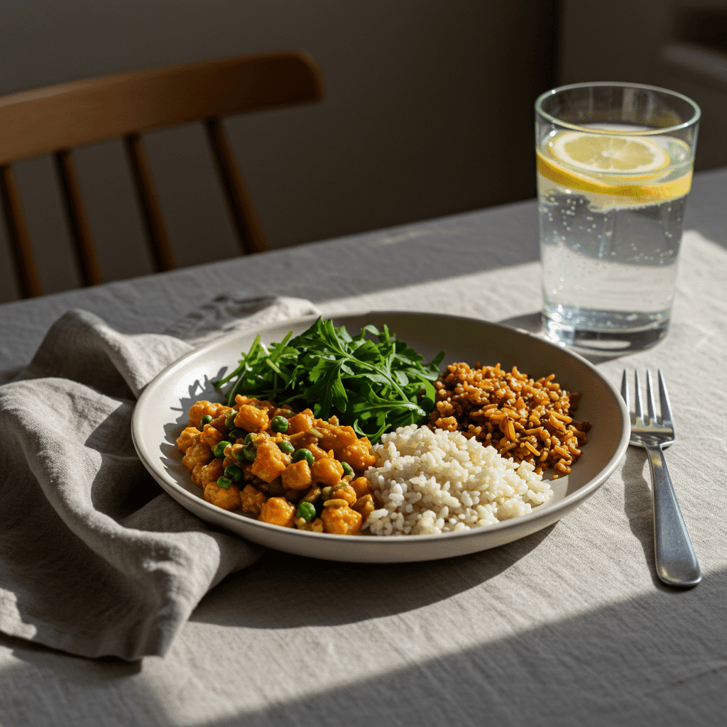 Served high-protein no-sugar meal at table