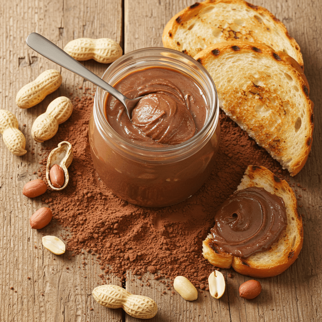 Homemade chocolate peanut butter in glass jar