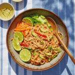 Cold noodle salad with sesame and veggies