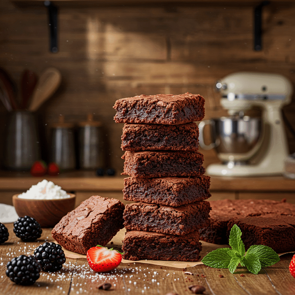 cottage cheese brownies on wooden table