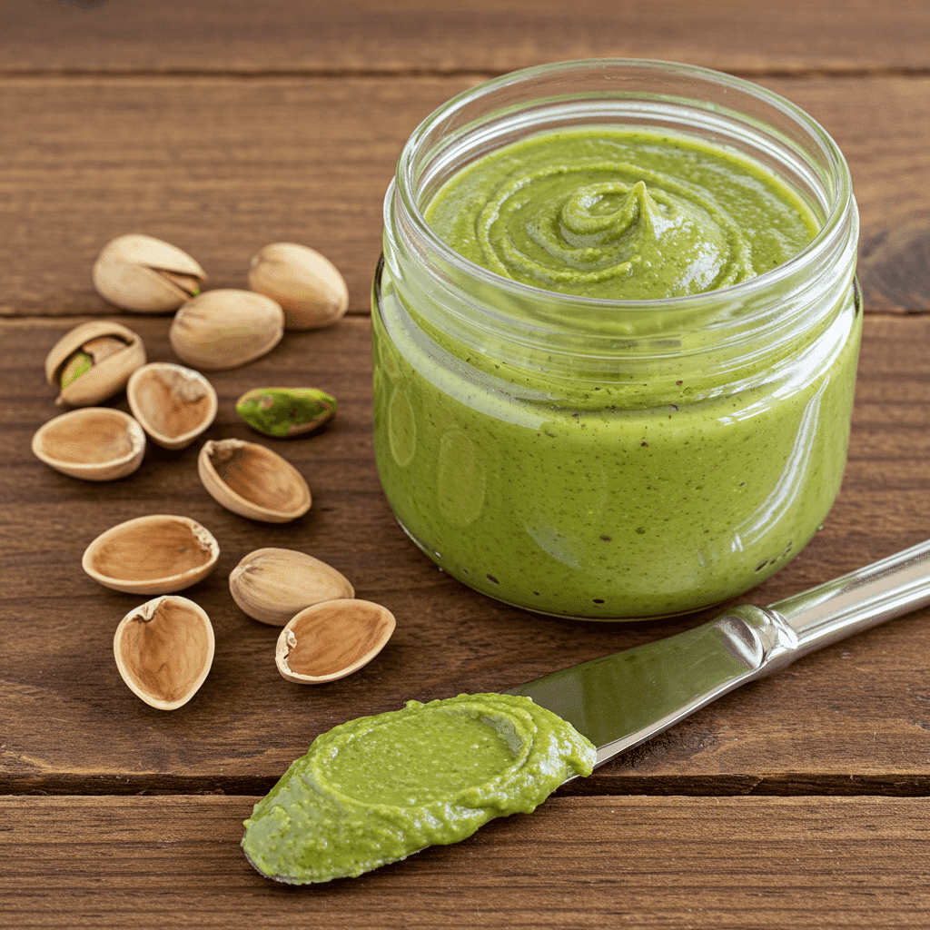 creamy homemade pistachio butter in a jar