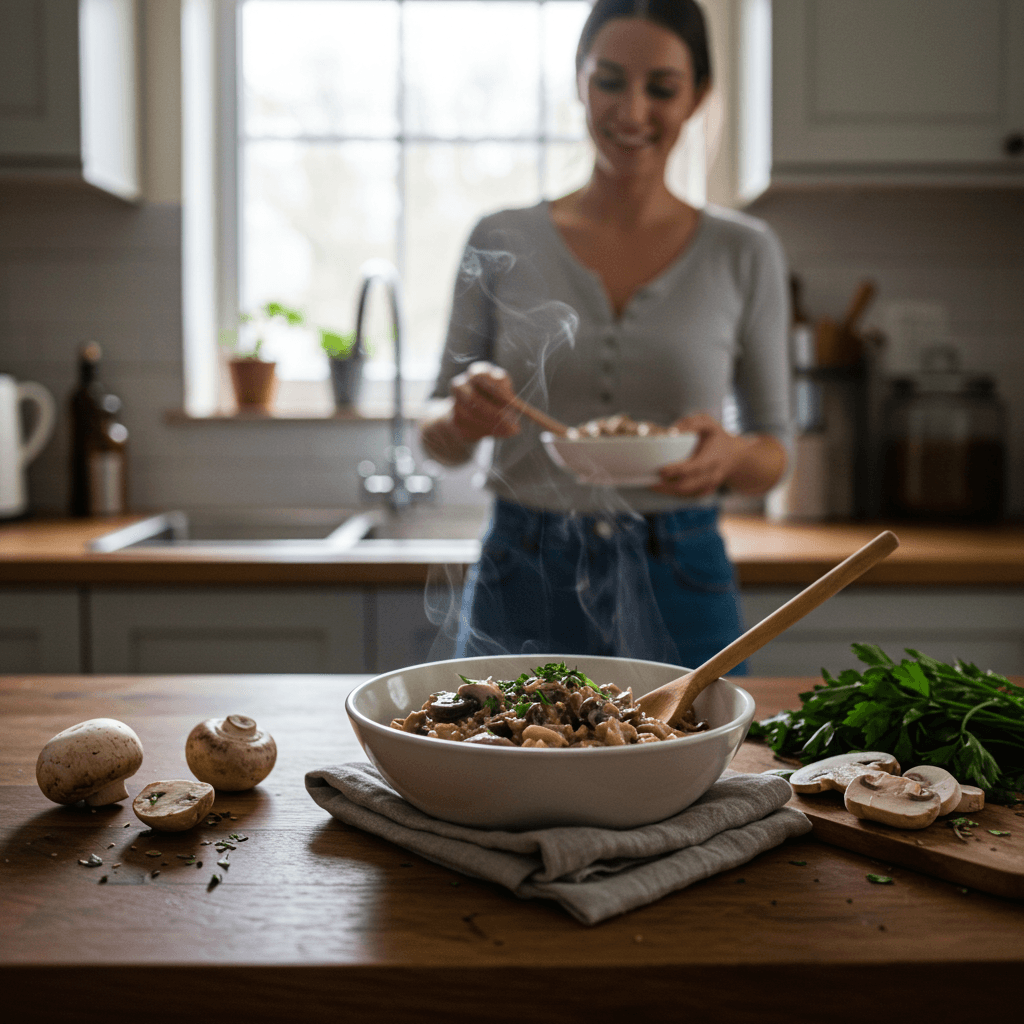 Nostalgic vegan stroganoff recipes cooked at home