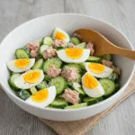Tuna cucumber salad with hard-boiled eggs protein meal