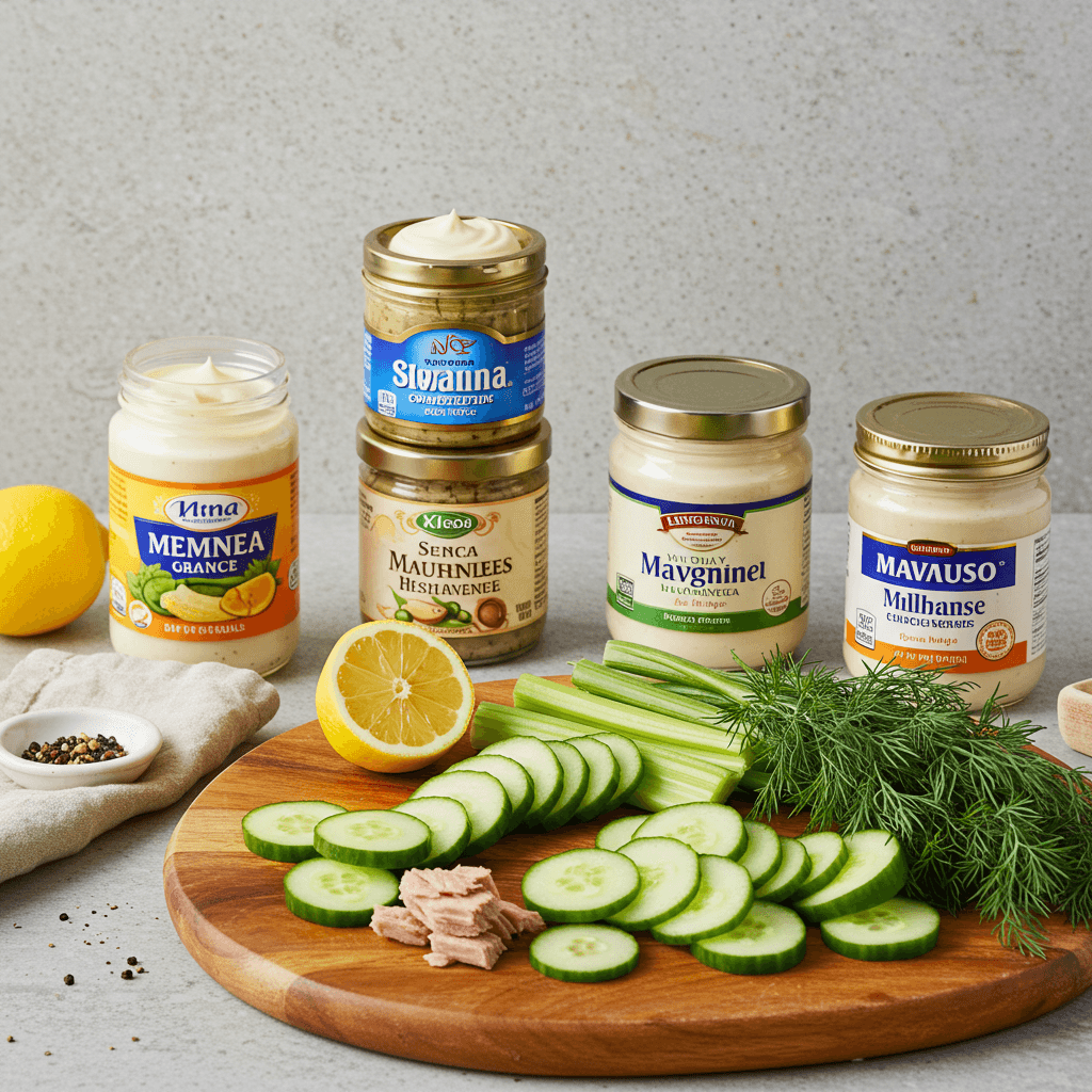 Ingredients for best mayo tuna cucumber salad with cucumber, tuna, and mayonnaise