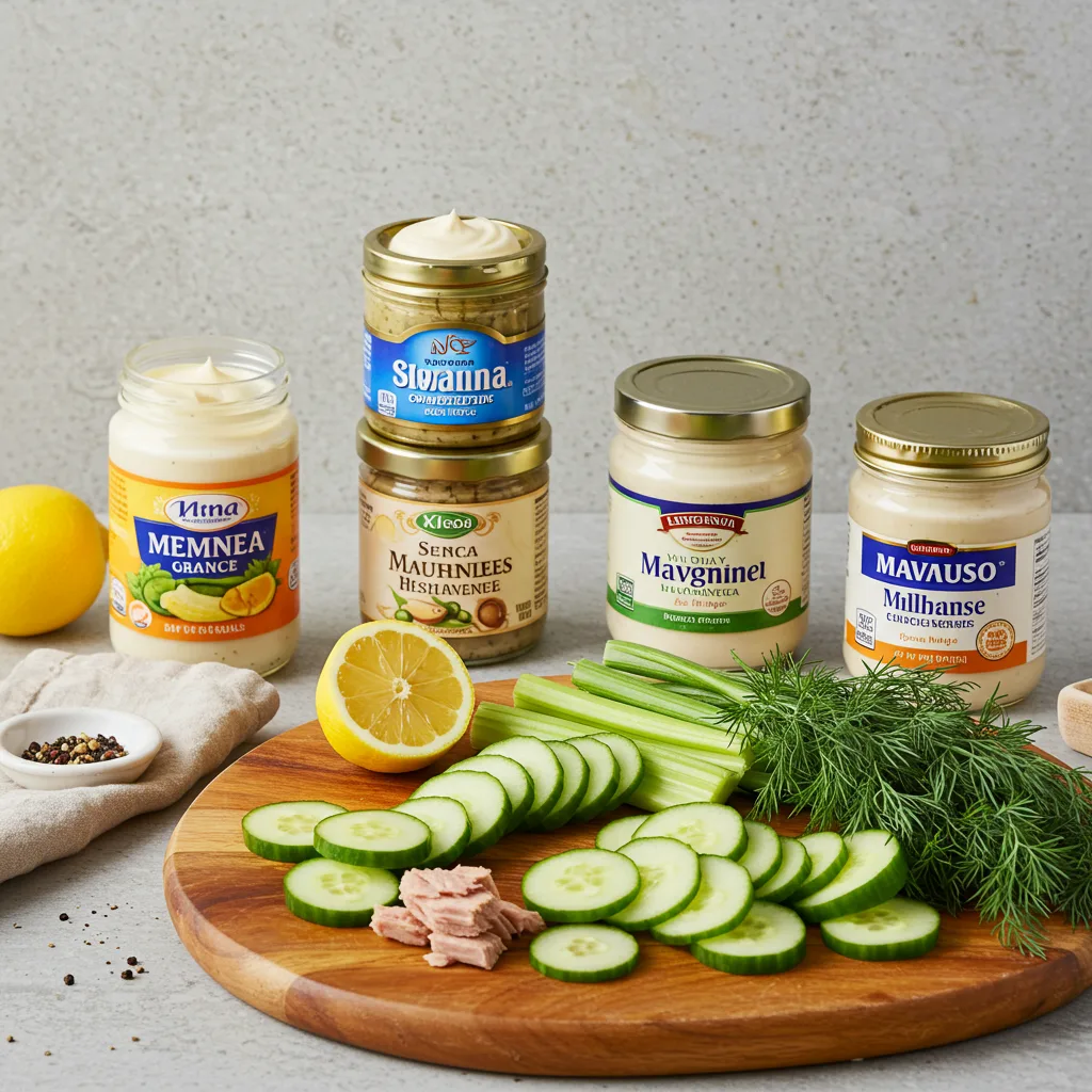 Ingredients for best mayo tuna cucumber salad with cucumber, tuna, and mayonnaise